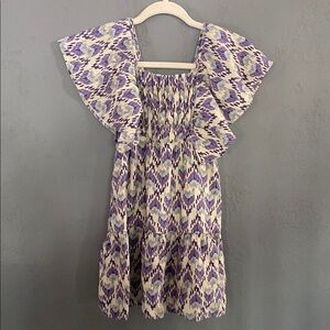 Zara Purple Patterned Ikat Ruffle Summer Sun Dress